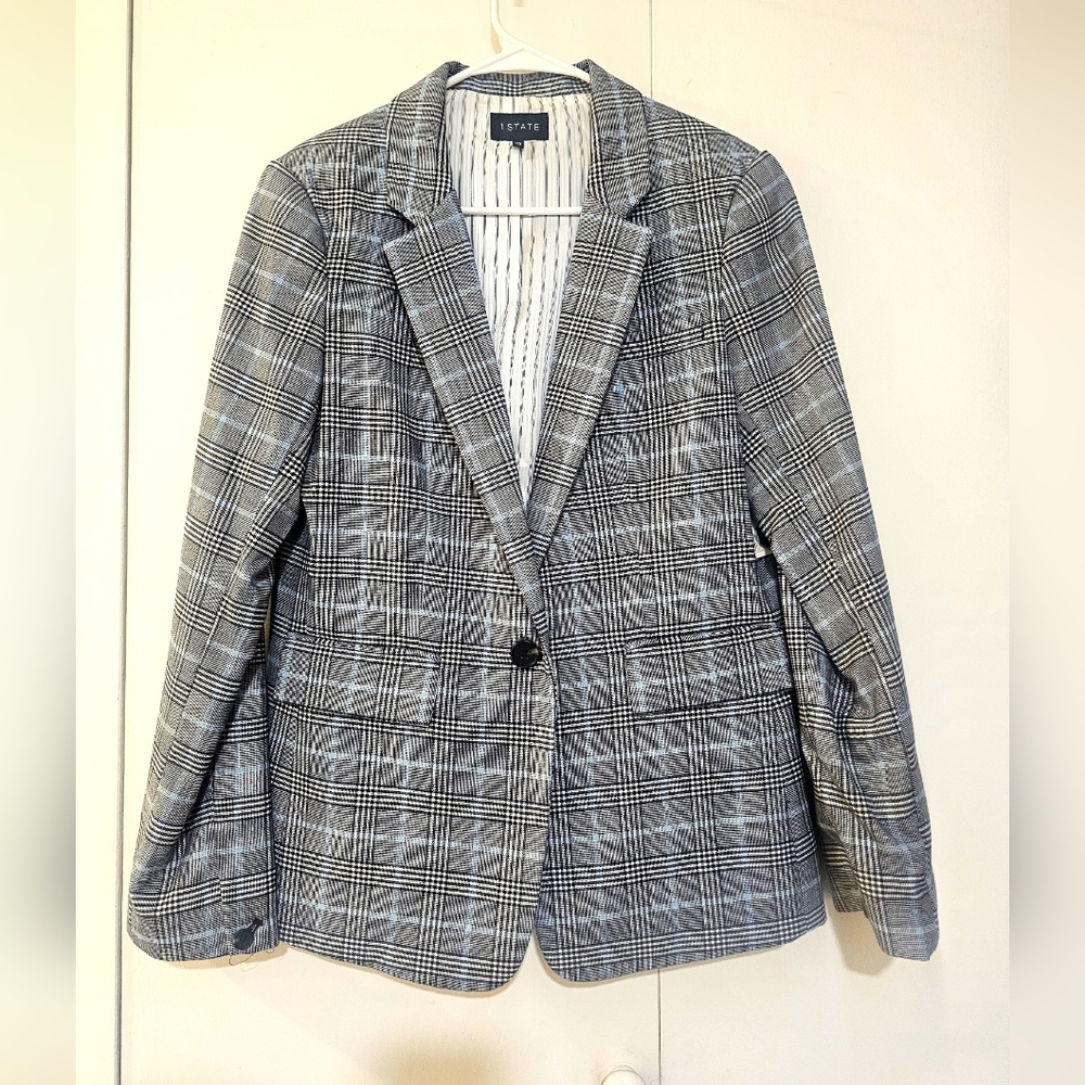 1.State Blue Plaid Blazer Jacket 12